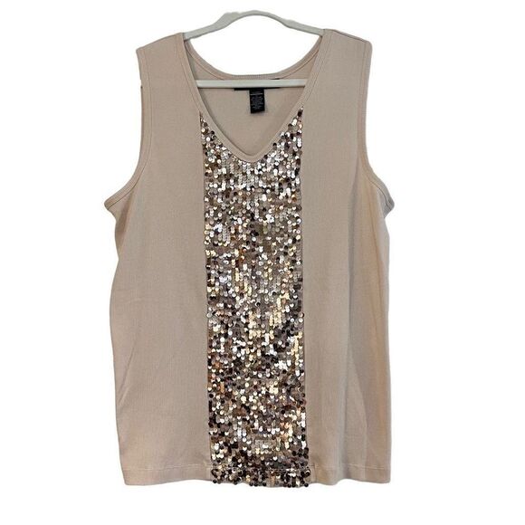 Denim 24/7 Pink Ribbed Sequin Tank Size 1X - Picture 1 of 9